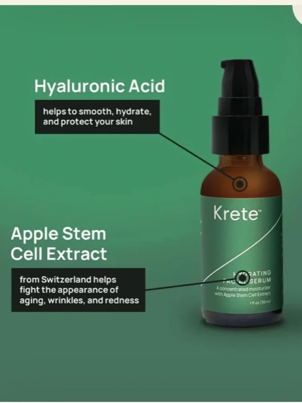 KRETE Hydrating Facial Serum for Men NWT Apple Stem Cell Extract 1 oz
